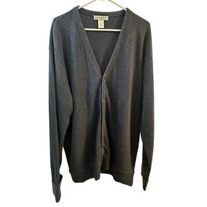 Cypress Links Men's Gray V-Neck Button Front Cardigan Sweater XL 100% Acrylic